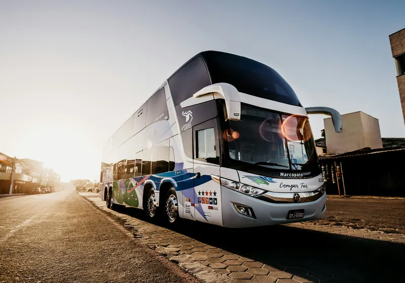 A double-decker intercity coach on the road